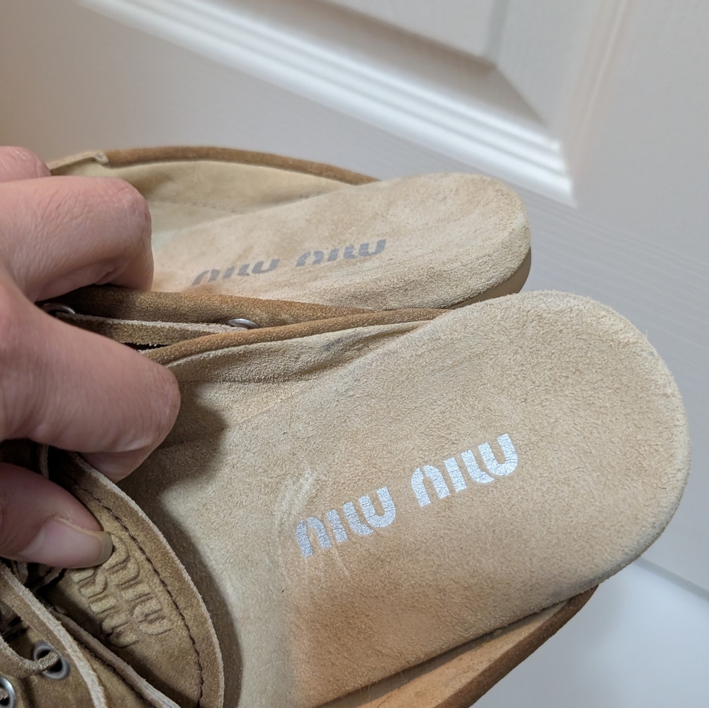 NEW Miu Miu Faded Suede Mules Size 36 Cinnamon Brown US 6 Boat Shoe - Picture 5 of 8